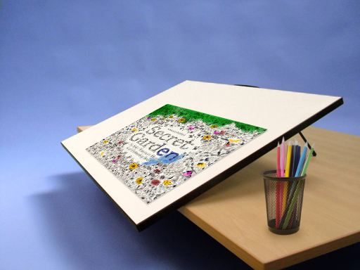 Calligraphy board with adult colouring book