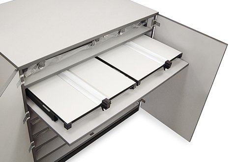 Sliding shelf cabinets